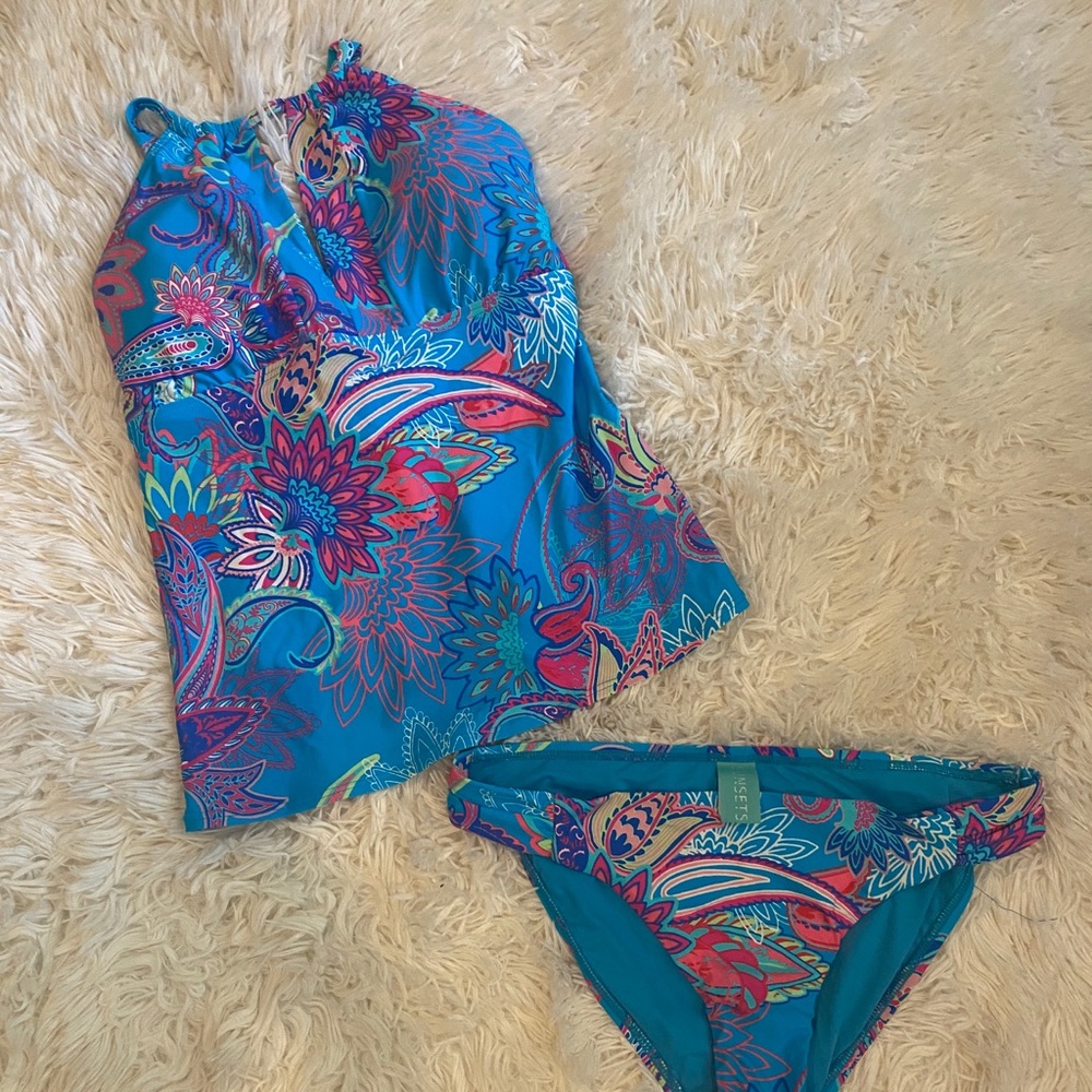 Mia high neck x back tankini. Size large
